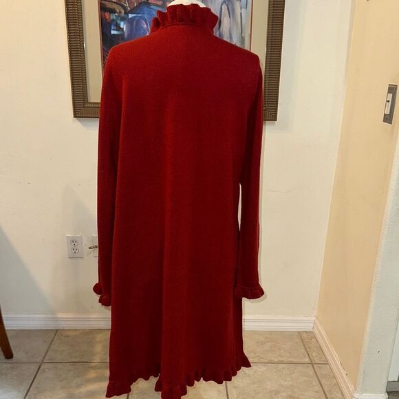 Travel Smith Red Ruffled Open Long Cardigan Sweater Size XL - Picture 11 of 13